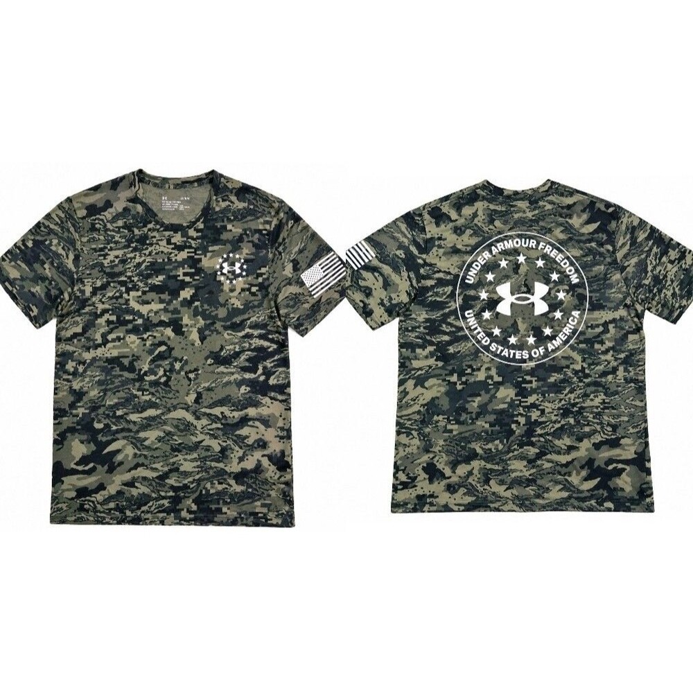 Mens Under Armour UA Freedom Camo T Shirt Large Green American Flag